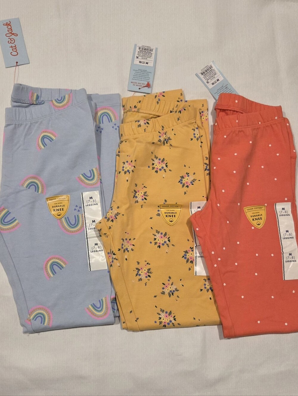 Cat & Jack Rainbow, Yellow Floral & Coral Polka Dot Girls' Leggings - 3 Pack